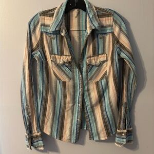 526T Free People Multicolor Striped Fabric button down